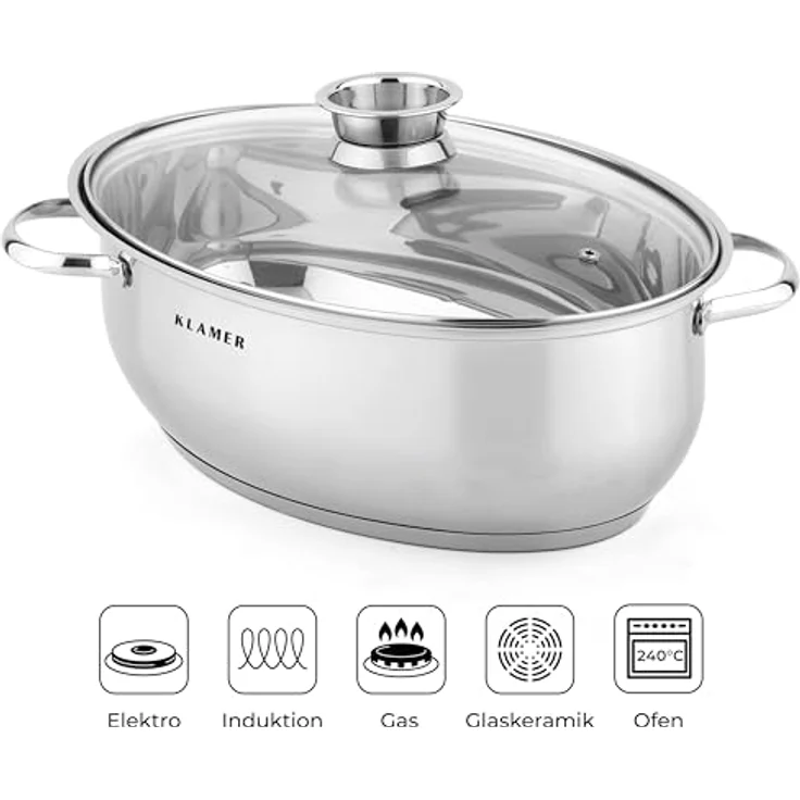 KLAMER Bräter mit Deckel 41 cm, 8,5L XXL Edelstahl Bräter für alle Herdarten, inkl. Induktion, mit 4L Deckelpfanne – Bild 2