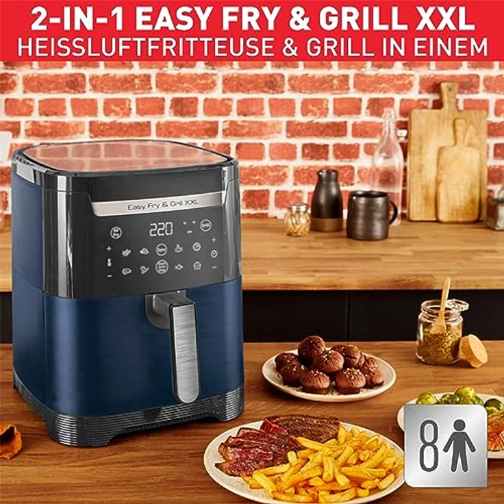 Tefal EY8014 Easy Fry & Grill XXL Heißluftfritteuse | 6,5 L Fassungsvermögen | 2-in-1 Technologie | zeitsparend | 8 automatische Garprogramme | Grill-Technologie | Wanted Blue – Bild 5