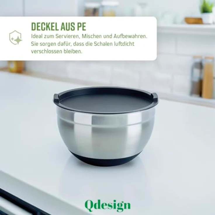 Q Design Rührschüsseln aus Edelstahl mit Deckel - 3er-Set, vielseitig und praktisch – Bild 8