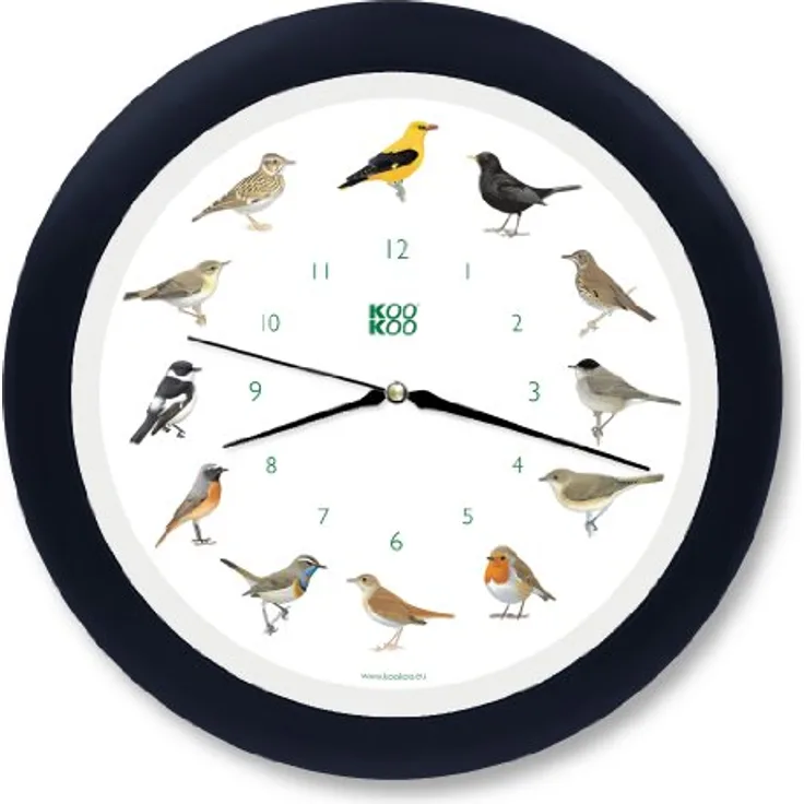 KOOKOO Singvögel Quarzwerk schwarz-blau, Die Singende Vogeluhr, mit natürlichen Vogelstimmen