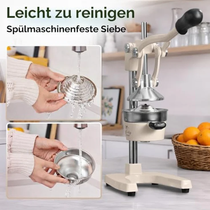 Zulay Professionelle Zitruspresse, manuelle Orangenpresse und Zitronenpresse aus Metall, Premium-Qualität, gusseiserne Konstruktion, Crème – Bild 5