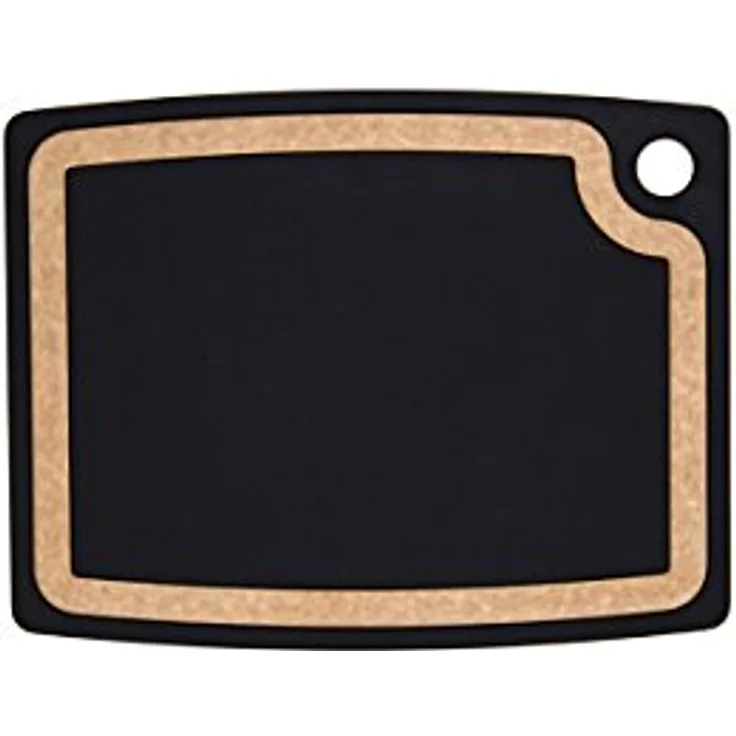 TopGourmet Gourmet Series Schneidebrett mit Saftrille, Pressholz, 37,5 x 27,5 x 0,93 cm, natur/schwarz