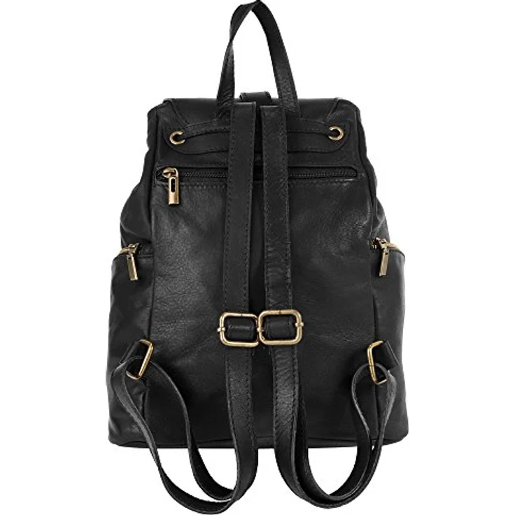 forty° Cityrucksack, echt Leder, Made in Italy, geräumig mit goldfarbenen Metallbeschlägen, schwarz – Bild 5