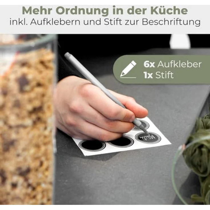 Classbach® Vorratsdosen 4er Set, luftdicht mit Deckel, 1300 ml, BPA frei, inkl. Aufkleber und Stift, ideal für Küche und Bad, C-VD 4028 – Bild 4