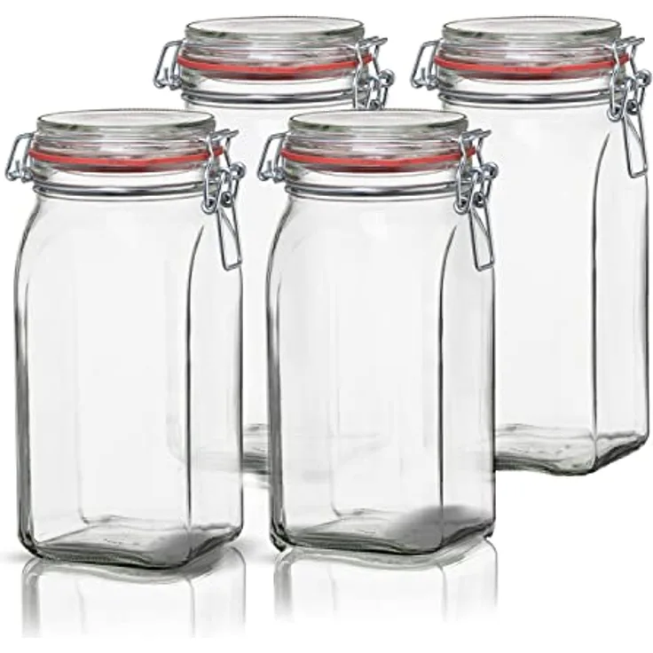 BigDean Einmachglas 4er Set, 1,5L Vorratsgläser mit Deckel & Bügelverschluss, Transparent, Made in Germany, Glas