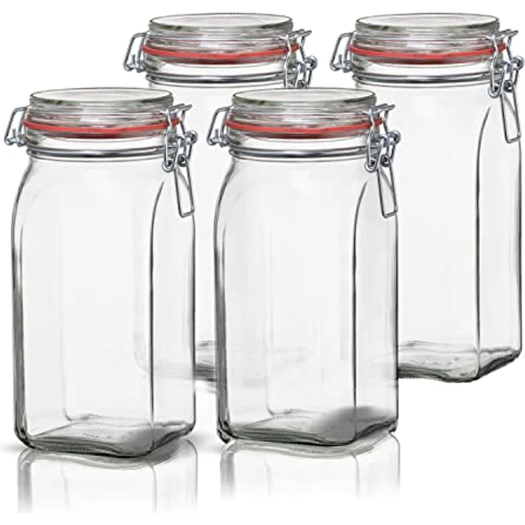 BigDean Einmachglas 4er Set, 1,5L Vorratsgläser mit Deckel & Bügelverschluss, Transparent, Made in Germany, Glas – Bild 1