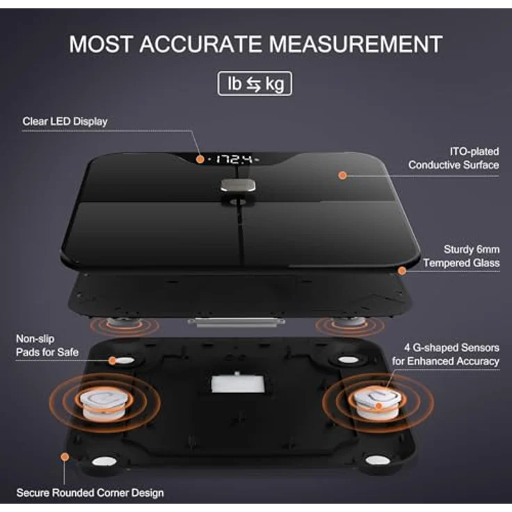 iHealth Nexus PRO Connected WellnessWaage für 12 Körpermetriken – Gewicht, Körperfett usw. – Intelligente Benutzererkennung nach Profil, personalisierte WellnessTrends und Ziele, max. 180 kg, Schwarz – Bild 2