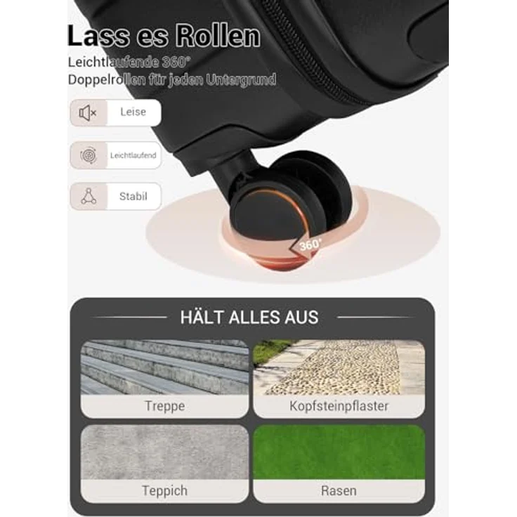 Shavont Großer Koffer XL, Hartschalenkoffer mit 91 L Fassungsvermögen, 4 leisen 360° Doppelrollen und integriertem Schloss, 76x50x29 cm, Schwarz – Bild 5