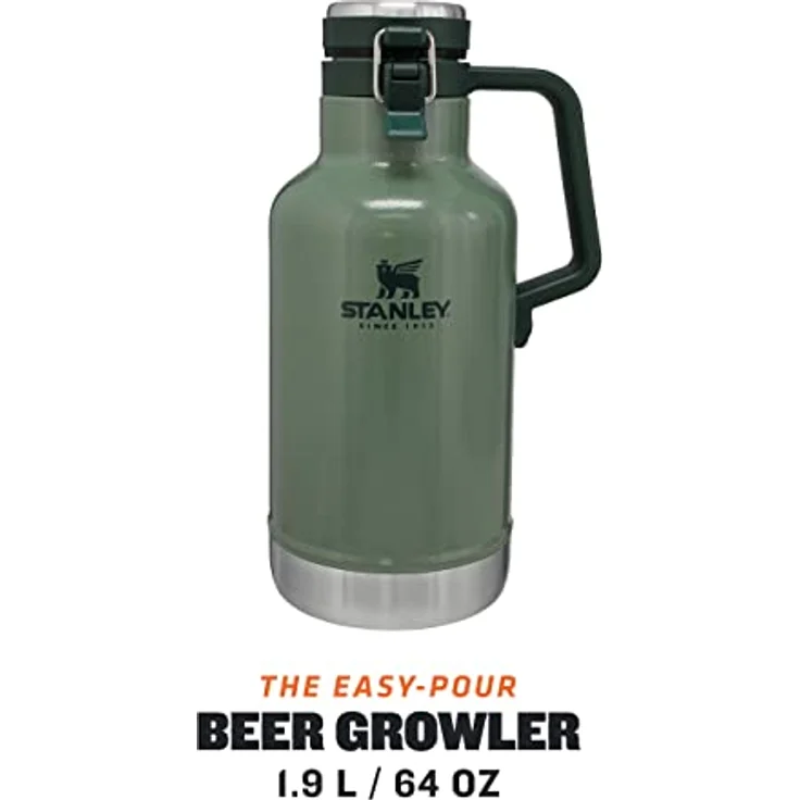 Stanley Classic Easy-Pour Growler Thermoskanne 1.9 Liter - Hält Bier 24 Stunden Kalt & Frisch - Edelstahl Thermosflasche - Auslaufsicher - Spülmaschinenfest - Hammertone Green – Bild 2