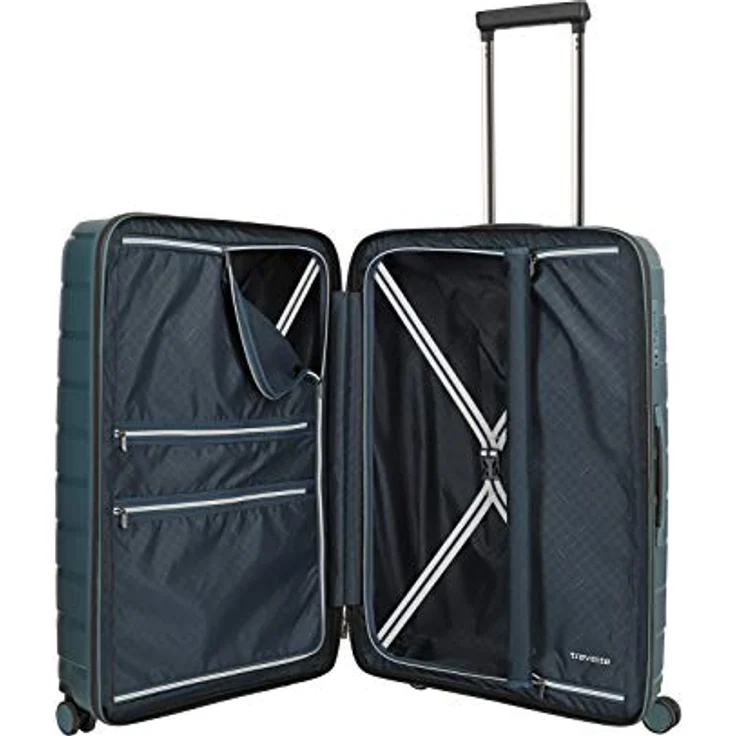 travelite 4-Rad Koffer M mit Dehnfalte + TSA Schloss, Gepäck Serie AIR BASE: Funktionaler Hartschalen Trolley im coolen Look, 075348-25, 67 cm, 71 Liter (erweiterbar auf 82 Liter), eisblau – Bild 4