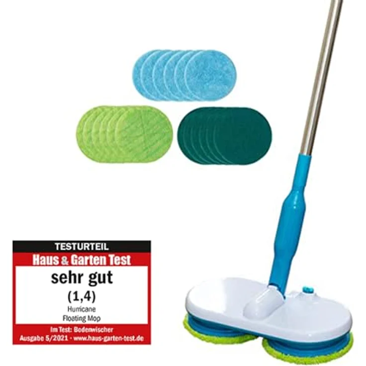 Mediashop Hurricane Floating Mop Mega Set - kabelloser elektrischer Reinigungsmopp, rotierend, inkl. 6 Mikrofaserpads, 6 Scheuerpads & 6 Polierpads, rot – Bild 1