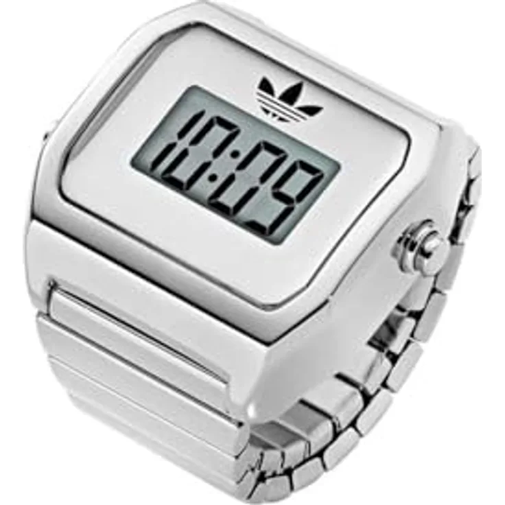 adidas Originals Digital Two Ring Damen Armbanduhr, silber, Edelstahl, digitales LCD-Display, 3-Bar Wasserresistenz