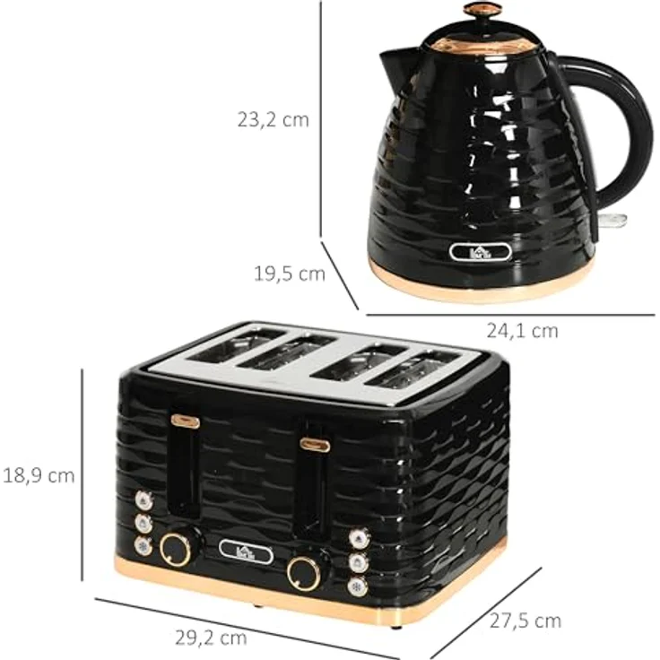 HOMCOM Toaster Frühstück-Set, 1,7L Wasserkocher und 4-Scheiben-Toaster, 2200 W, Auftau- und Aufwärmfunktion, Schwarz – Bild 7