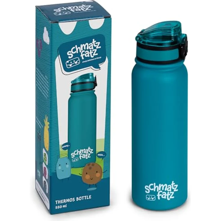 schmatzfatz Trinkflasche Kinder Auslaufsicher, 550ml Edelstahl-Trinkflasche für Schule & Kindergarten, Wasserflasche BPA-Frei, Für Kaltes & Heißes, Auslaufsichere Trinkflasche für Mädchen & Jungen – Bild 1