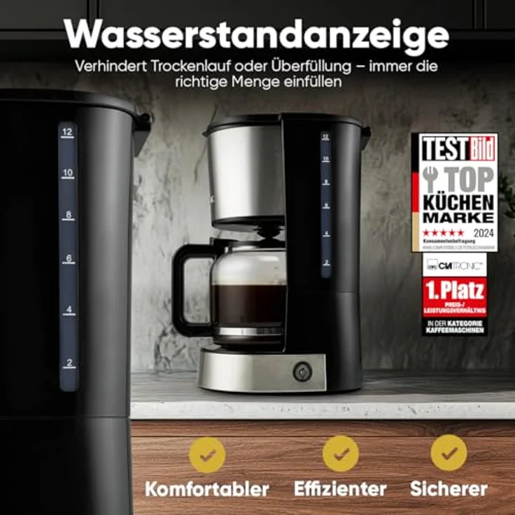 CLATRONIC Filterkaffeemaschine KA 3808, Filterkaffeemaschine für 12 - 14 Tassen Kaffee, Edelstahlfront, Nachtropfsicherung, 800W, blau – Bild 3