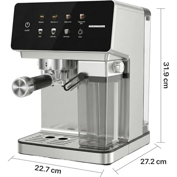 Heinner HEM-LK20DMLK Espressomaschine, 20 Bar Pumpdruck, 1350W, 1,6L Wassertank, externes Milchsystem – Bild 4