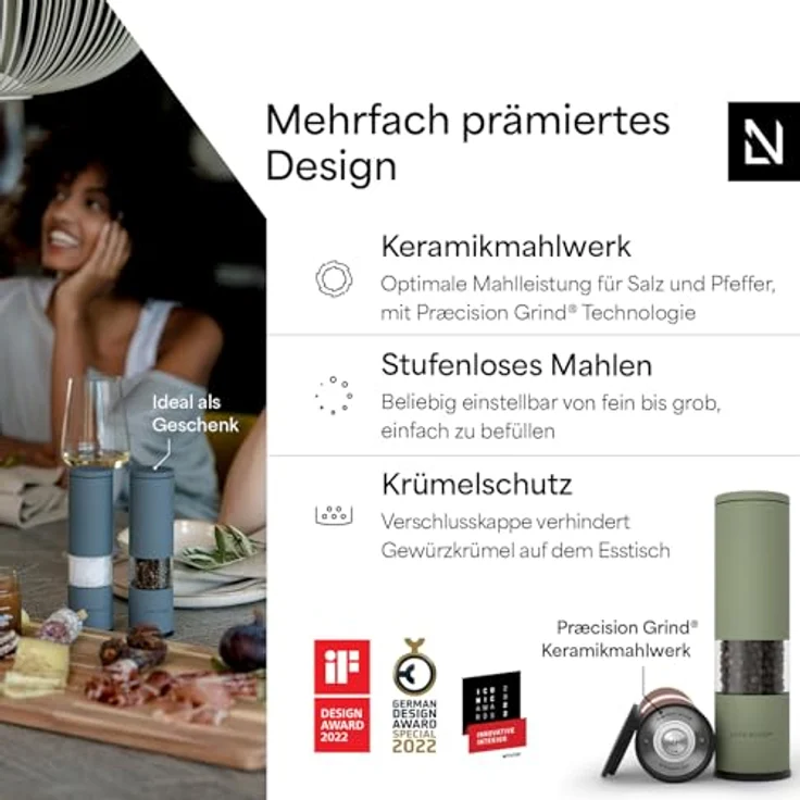 LARS NYSØM Salz und Pfeffermühle Set „Lagom“, manuelles Keramikmahlwerk, Edelstahl, 2 Stück, Rot/Grün – Bild 2