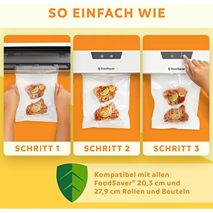 FoodSaver Everyday Vakuumiergerät | hält Lebensmittel bis zu 5X länger frisch | Vakuumierer in kompaktem Design für eine effiziente Aufbewahrung | mit 5 Vakuumierbeuteln (0,94L & 3,78L) | VS0290X – Bild 4