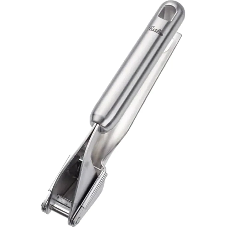 Fissler Essential Edelstahl-Knoblauchpresse, 20 cm, zerkleinert Knoblauch & Ingwer, mit Aufhänge-Öse, spülmaschinengeeignet