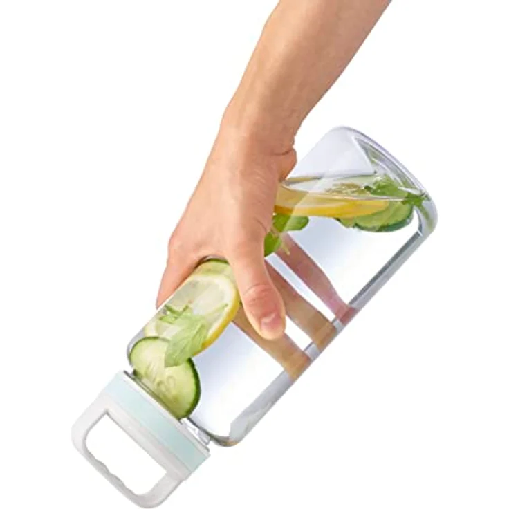 Xavax Trinkflasche, 1250 ml (Wasserflasche auslaufsicher, Getränkeflasche mit praktischem Henkel und Schraubverschluss, lebensmittelecht, durchsichtig) blau – Bild 5