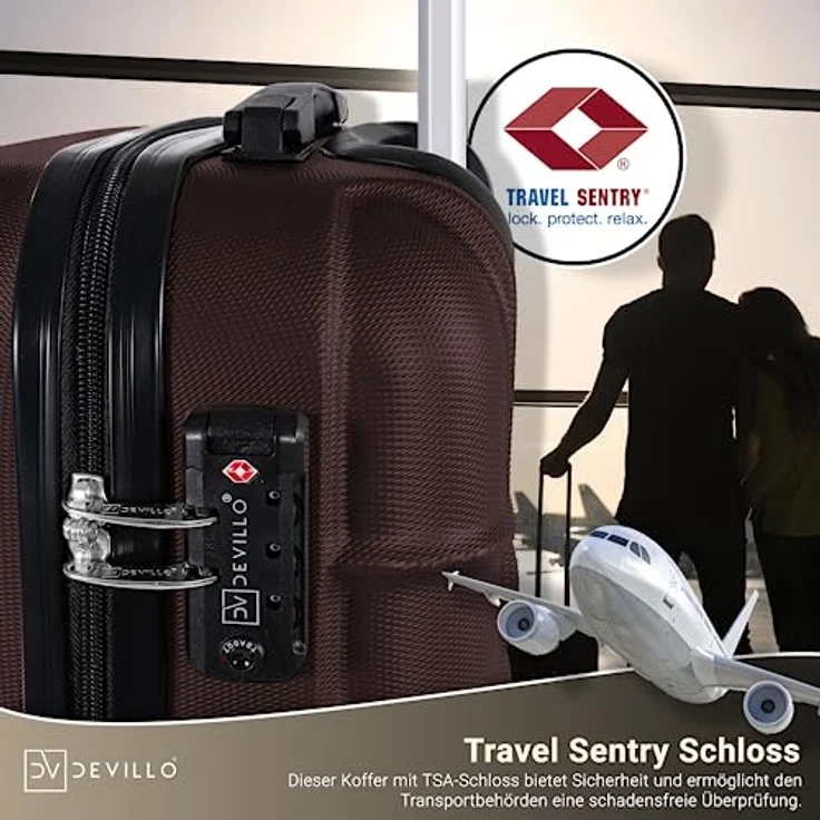 Devillo® Hartschalenkofferset 4tlg. S-M-L-XL in Braun, ABS-Hartschale mit TSA-Zahlenschloss, 4 Rollen, Teleskopgriff, inkl. digitaler Kofferwaage und Gepäckanhängern – Bild 2