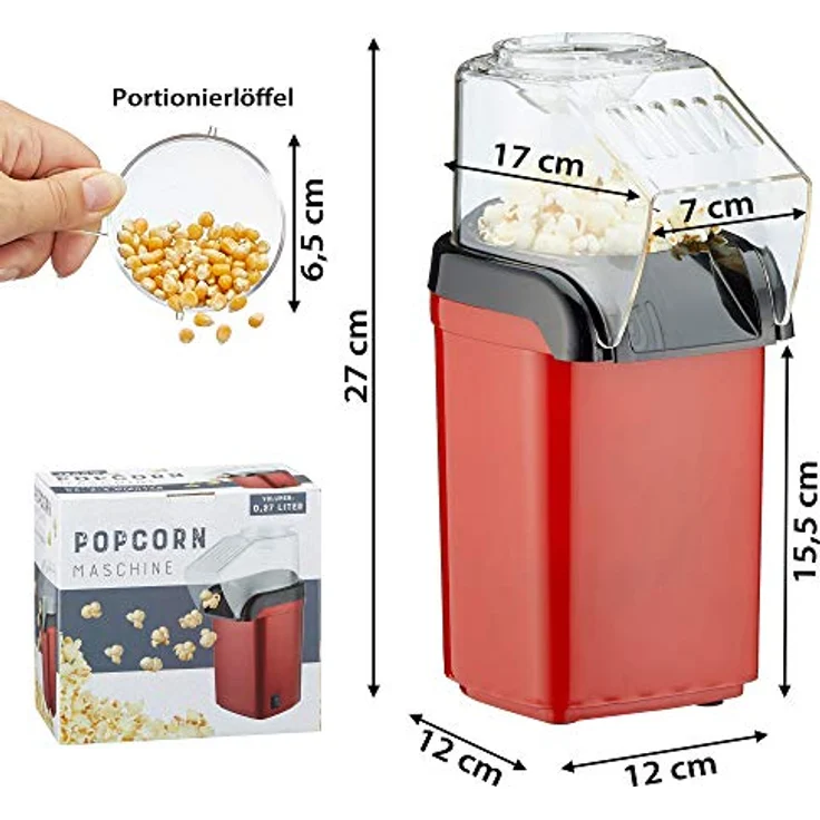 Popcornmaschine Popcorn Maker für Zuhause | leistungsstarke fettfreie schnelle Zubereitung mit Heißluft | 1200W | inkl Messbecher – Bild 5