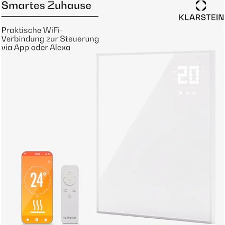 Klarstein Infrarotheizung mit Thermostat, 360W Elektroheizung, Smart Home Bild-Infrarotheizung zur Wandmontage, IR mit App-Steuerung & Erkennung offener Fenster, Feuchtraum Heizkörper CO2-Frei, in attraktivem Design, weiß – Bild 2