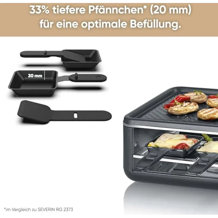 SEVERIN Raclette-Grill Black Line Lite RG 2365, für 8 Personen, große antihaftbeschichtete Grillplatte, extra tiefe Pfännchen, spülmaschinengeeignet – Bild 3
