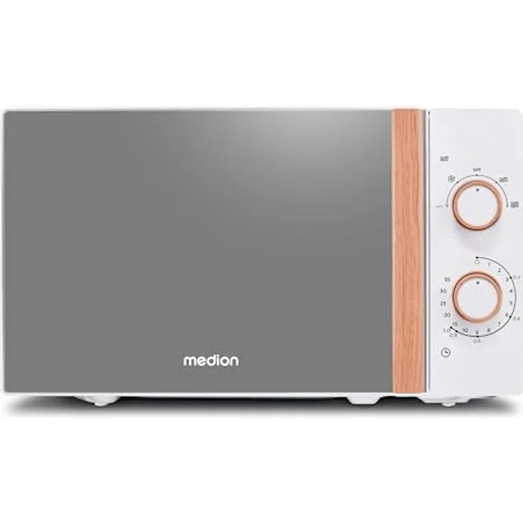 Medion® Mikrowelle MD 10596, 20 Liter Garinnenraum, 700 W, Holzoptik, verspiegelte Tür, 5 Mikrowellen-Leistungsstufen