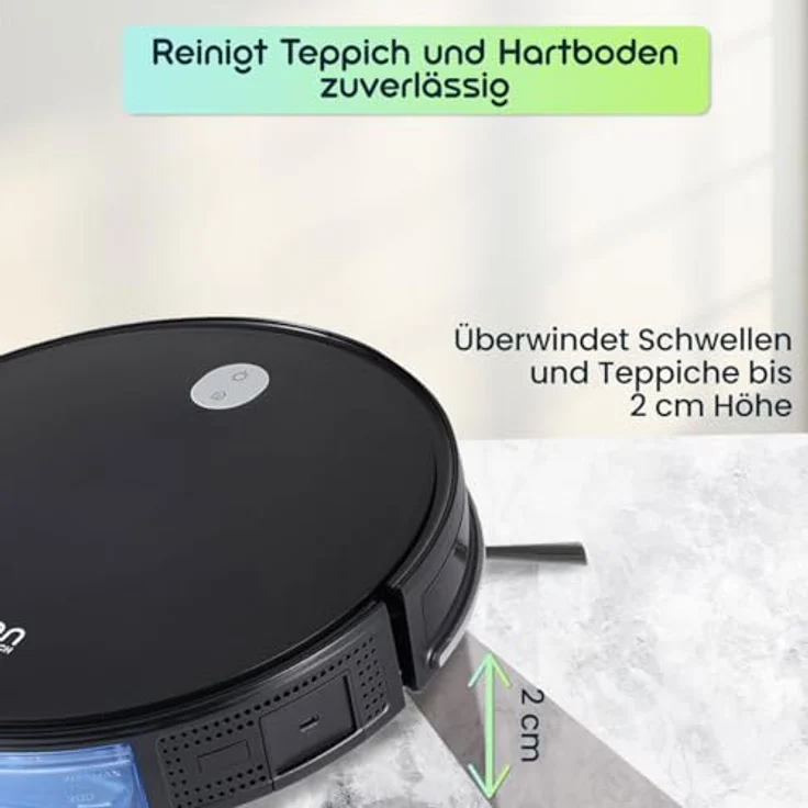 shop'n smile ideoon 3in1 Saugroboter mit Wischfunktion, App-Steuerung, bis 120 m², 3 kPa Saugkraft, beutellos, bürstenloser Motor, leise mit 63 dB – Bild 6