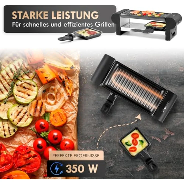 Clatronic RG 3592 2-Personen-Raclette-Grill zum Grillen und Überbacken, Cool-Touch-Gehäuse, 2 Pfännchen, antihaftbeschichtet, schwarz – Bild 5