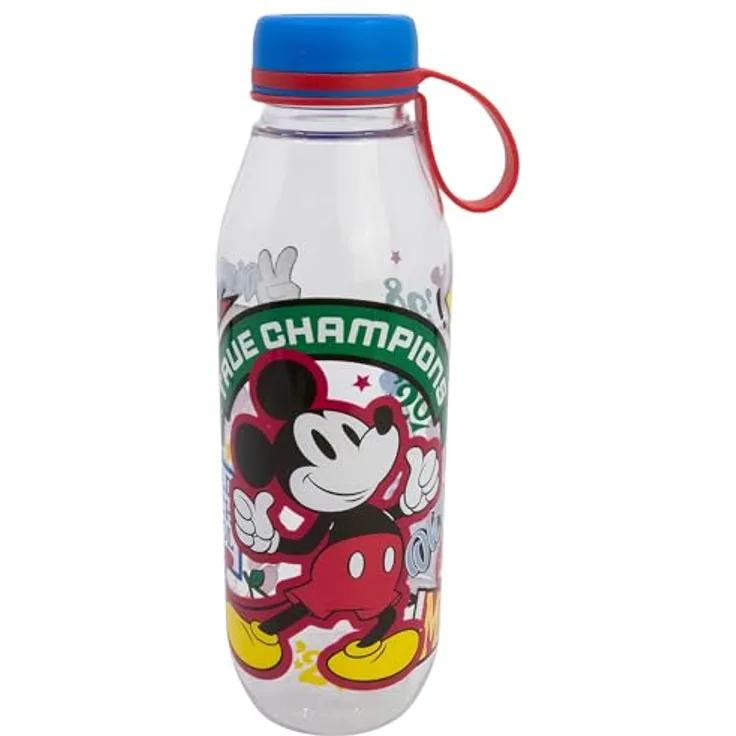 Disney Mickey Mouse Trinkflasche, 650 ml Ecozen Wasserflasche mit Trageschlaufe, mehrfarbig für Schule, Sport und Ausflüge
