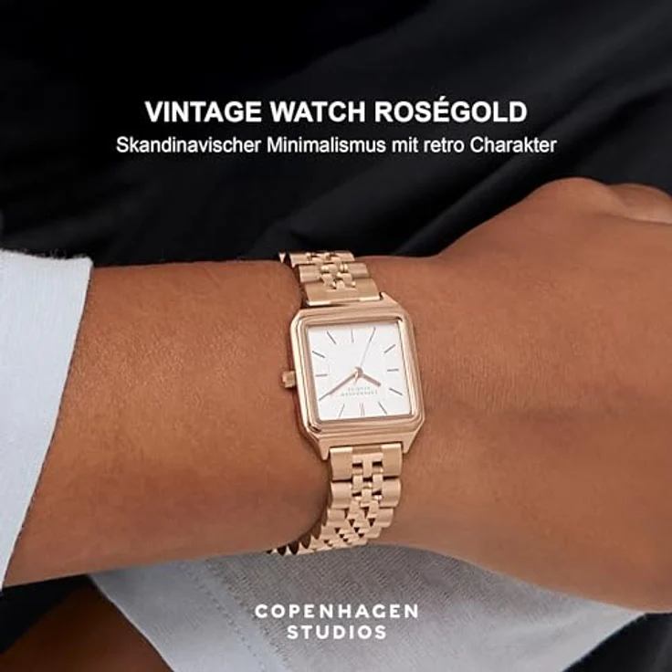 COPENHAGEN STUDIOS Vintage Square Watch, roségold, 24 mm, elegante Damenuhr aus poliertem Edelstahl mit Quarzwerk, 5 ATM wasserdicht, kratzfest – Bild 2