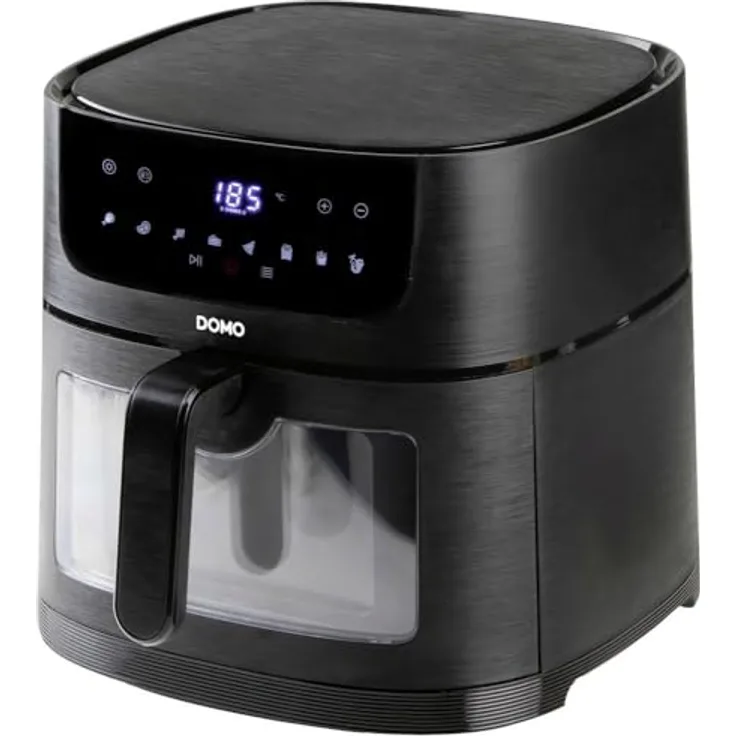 DOMO DO543FR - Heißluft-Fritteuse/Deli-fryer mit Sichtfenster - Timer - Erinnerungsfunktion - Beleuchtung - 8 L - 1800 W - Schwarz