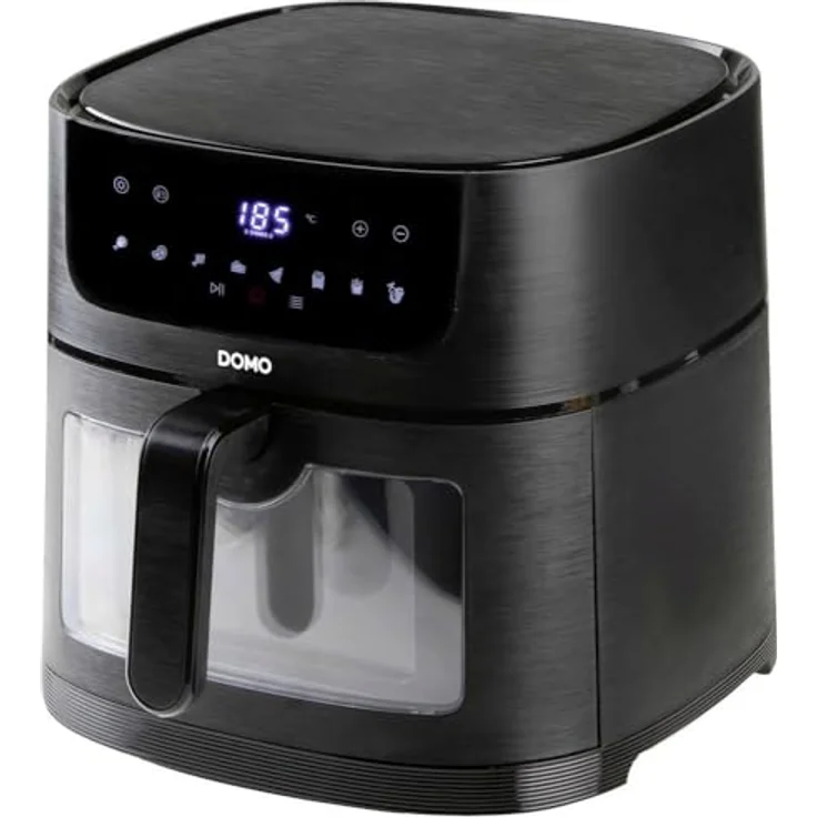 DOMO DO543FR - Heißluft-Fritteuse/Deli-fryer mit Sichtfenster - Timer - Erinnerungsfunktion - Beleuchtung - 8 L - 1800 W - Schwarz