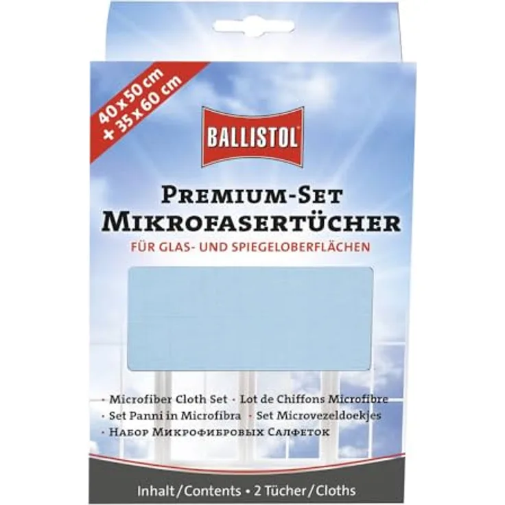 Premium-Set zwei Mikrofasertücher – Für Glas- und Spiegeloberflächen (beige/blau) | 23736