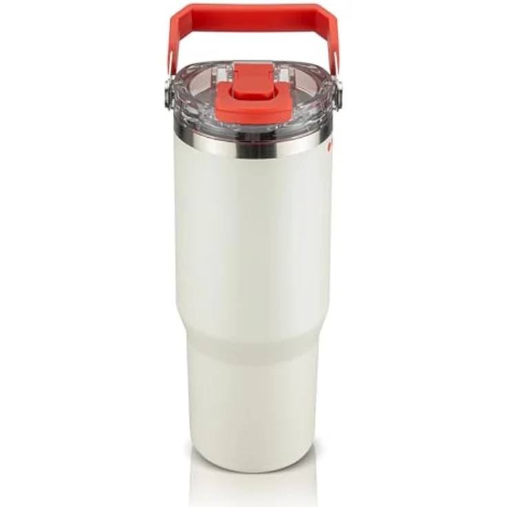 ROTPUNKT Thermobecher Edelstahl 500 ml, Isolierbecher mit Strohhalm & Click & Go Trinköffnung, auslaufsicher, BPA-frei, klappbarer Tragegriff, white – Bild 2