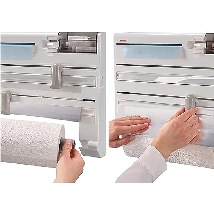Leifheit Wandrollenhalter Parat Plus ComfortLine-Serie, für jede Küche, bewährter Schneidabroller für Alu- und Klarsichtfolie, Folienschneider mit Spezialmesser – Bild 4