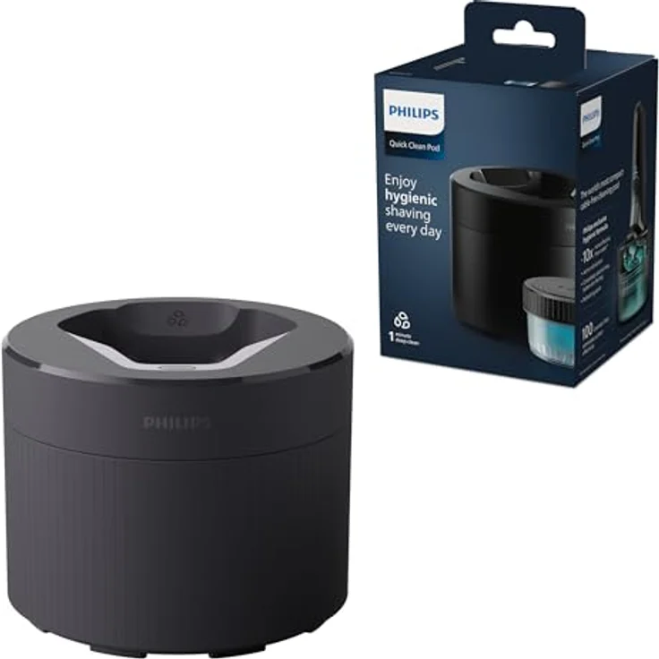 Philips Quick Clean Pod – Philips Reinigungsstation für Herren-Elektrorasierer der Serie 5000, 7000, 8000 und 9000, Reiniger für Herren-Elektrorasierer (Modell QCP10/01) – Bild 1