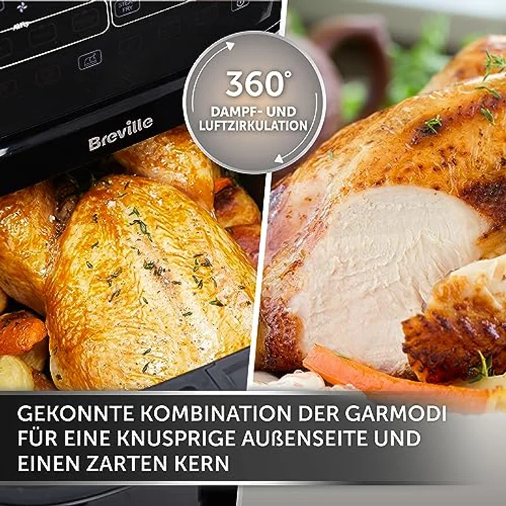 Breville Halo Dampf-Heißluftfritteuse | Digitale 7-Liter-Heißluftfritteuse mit SteamFry-Technologie | 50 % Energieeffizienter | 1700 W | Schwarz [VDF133X] | EU-Stecker – Bild 2
