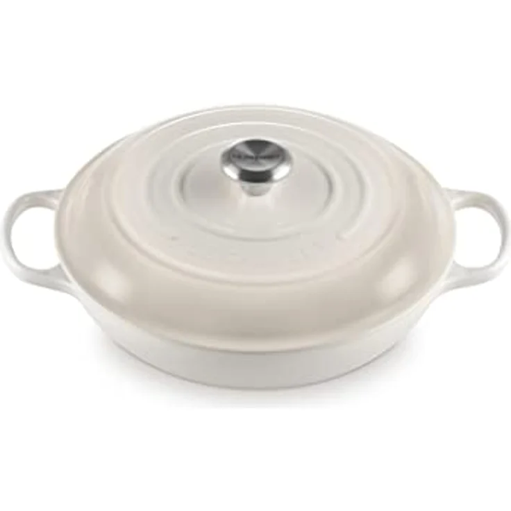 Le Creuset Signature Gusseisen Gourmet-Profitopf, Rund, Ø 30 cm, 3,5 l, Für alle Herdarten inkl. Induktion geeignet, 5,555 kg, Meringue, 21180307164430 – Bild 1