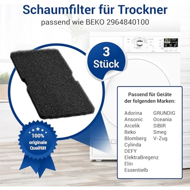 VIOKS 3x Schwammfilter Trockner Filter, Ersatz für Beko Blomberg ElektraBregenz Grundig, effektive Fusselfiltermatte 240x155x11mm für Wärmepumpentrockner – Bild 2