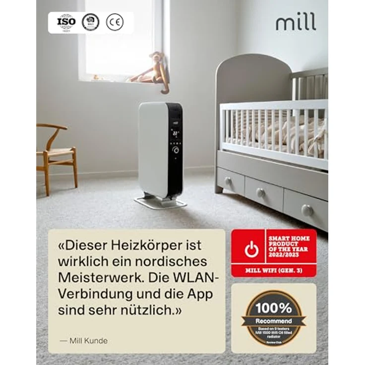 Mill Öl-Radiator Gentle Air WIFI 42 x 65,6 cm 2000 W weiß, mit Wi-Fi und Fernsteuerung – Bild 5