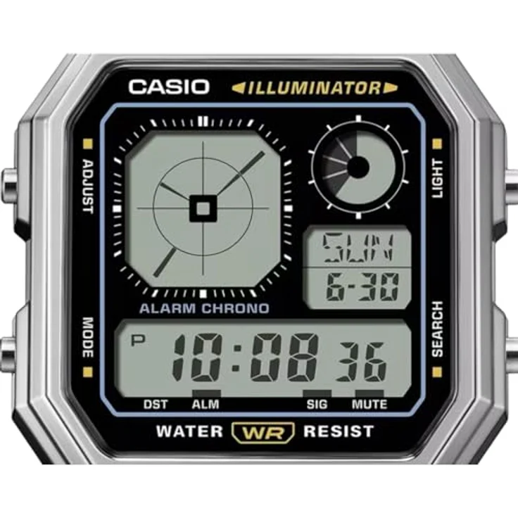 Casio Armbanduhr Digital Edgy Collection, Edelstahlarmband, silberfarben, mit Stoppuhr, Alarm, Beleuchtung und Kalender, A130WE-1AEF – Bild 2
