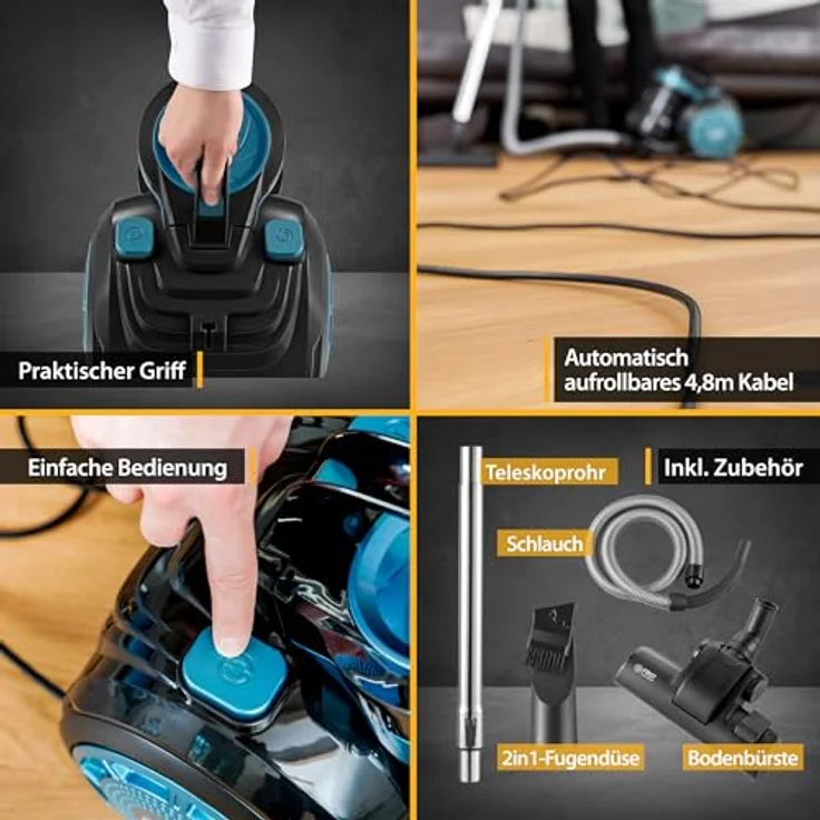 TZS FIRST AUSTRIA Bodenstaubsauger, 800 W, Beutellos, HEPA Filter, 2L, Petrol/Schwarz – Bild 4