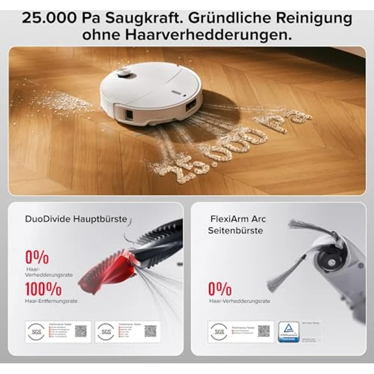 roborock Qrevo Curv 2 Pro Saugroboter, 25.000 Pa Saugkraft, Wischfunktion mit 100°C Heißwasser, Reactive Al-Hinderniserkennung, Anti-Tangle-System, Weiß – Bild 2