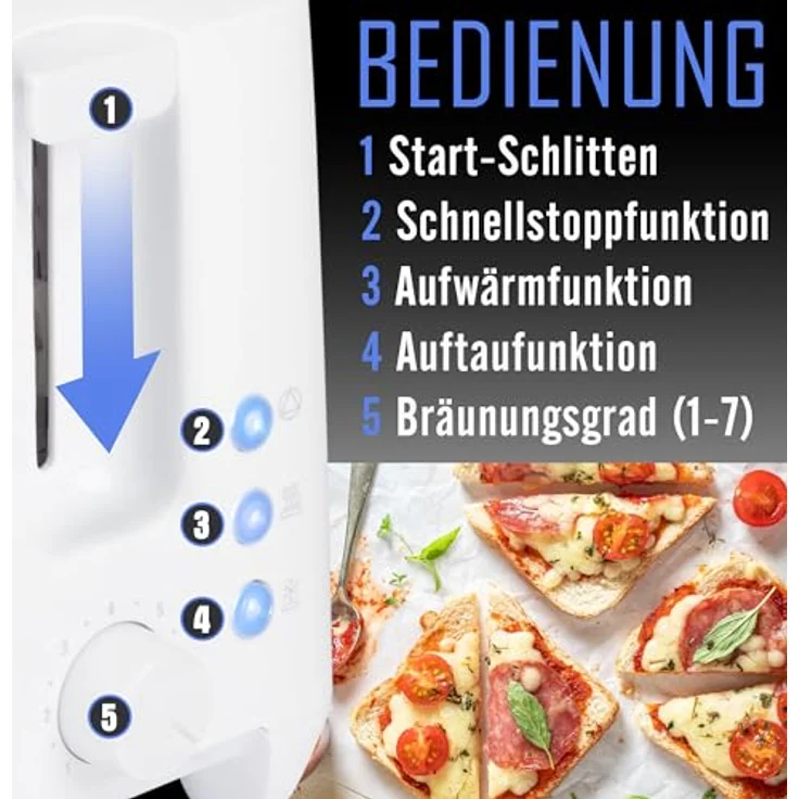 Clatronic® kompakter Toaster 2 Scheiben | Toaster mit Auftau-/Aufwärm-/Schnellstoppfunktion | Toaster mit Brötchenaufsatz | Toaster weiß auch für Toastbrötchen & Fertigwaffeln | TA 3801 – Bild 2