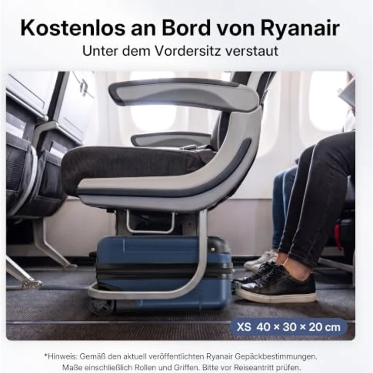 BEIBYE Underseat Koffer XS, 40x30x20 cm, Dunkelblau, RYANAIR-kompatibel, leicht, robuste Hartschaale, verstärkte Schutzecken – Bild 2