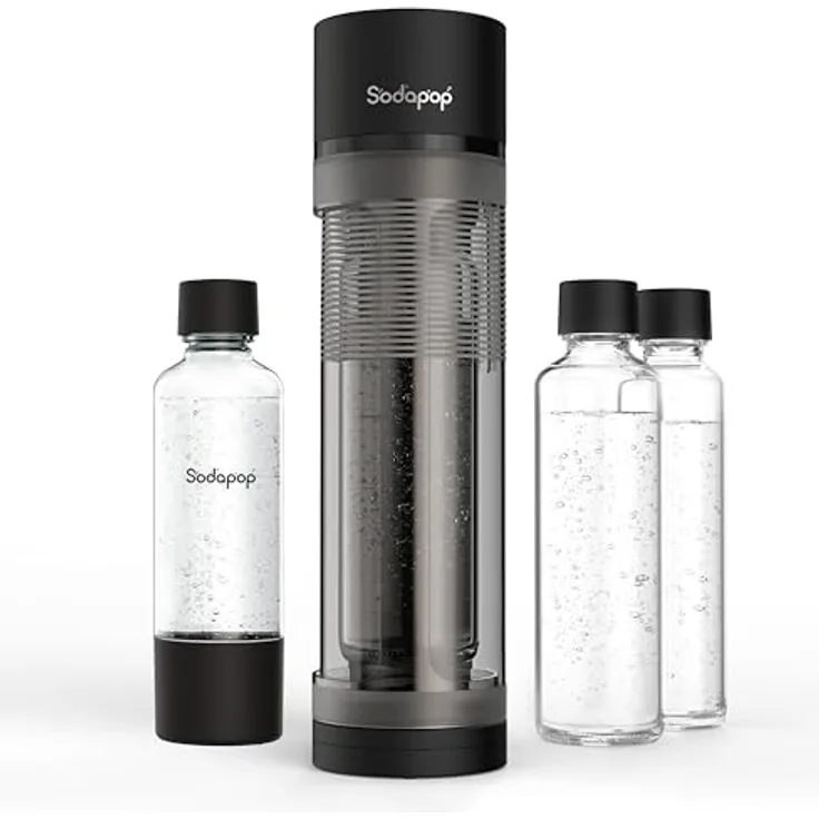 Sodapop Wassersprudler Logan, inkl. 2 Glasflaschen (850 & 600 ml) und 1 PET-Flasche (850 ml), Matt Schwarz, Höhe 42,6 cm