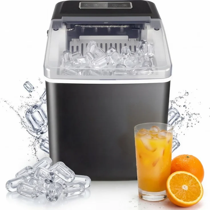 oyajia Eiswürfelmaschine 15kg/24h, Tragbare Eismaschine mit LED-Sichtfenster, Selbstreinigungsfunktion und 2 Eisgrößen